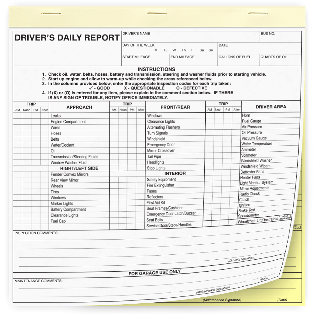 Driver S Daily Report Booklet Nationalschoolforms Com