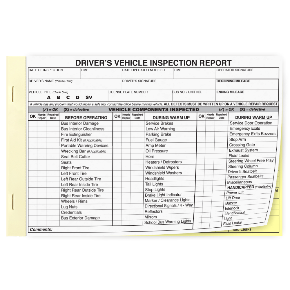Dvir Example Form Pre trip inspection printable driver vehicle report form photos ...