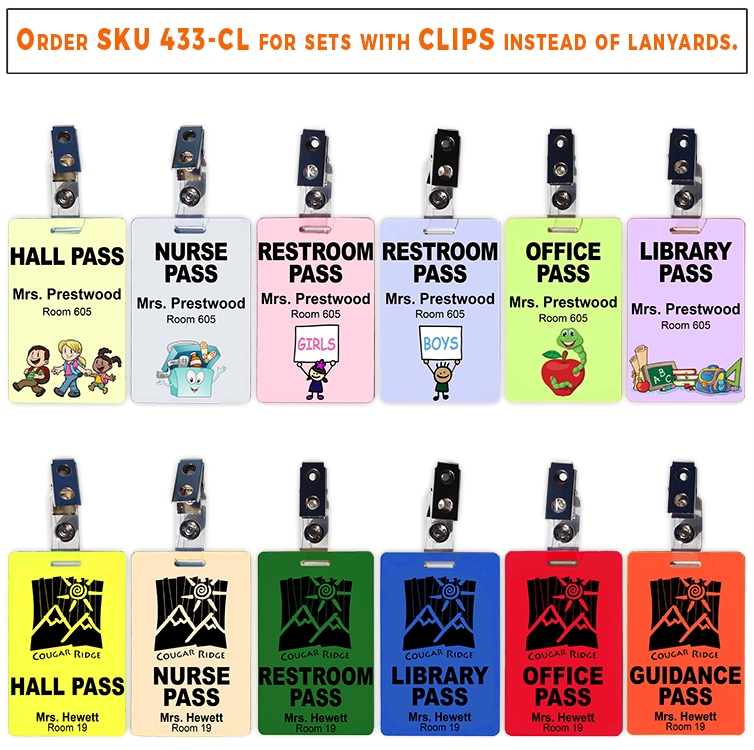 Hall Pass Set Of 6 Plastic Hall Pass Cards With Lanyards 