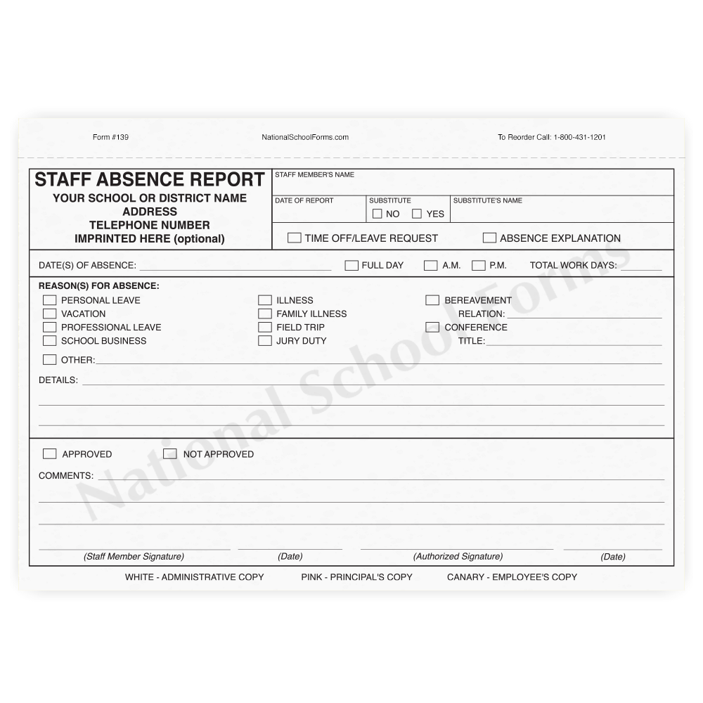Staff Absence Report Nationalschoolforms Com