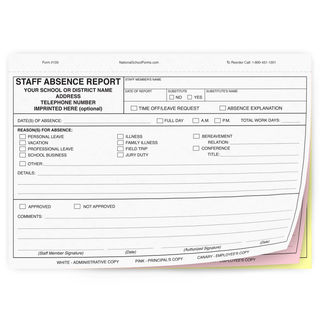 Staff Absence Report - NationalSchoolForms.com
