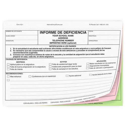 Informe de Deficiencia (251) con la escuela impronta