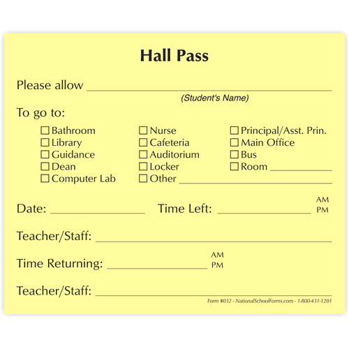 Hall Pass Pad - Yellow (032)