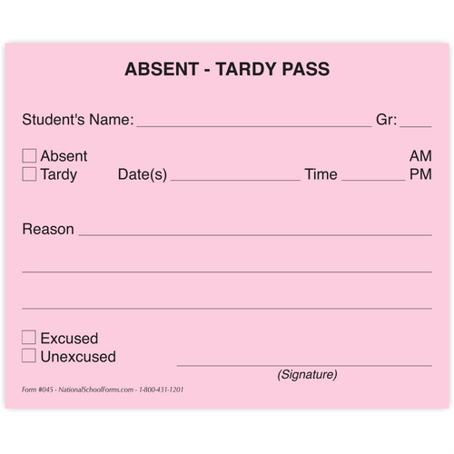 Absent-Tardy Pass Pad - Pink (045)