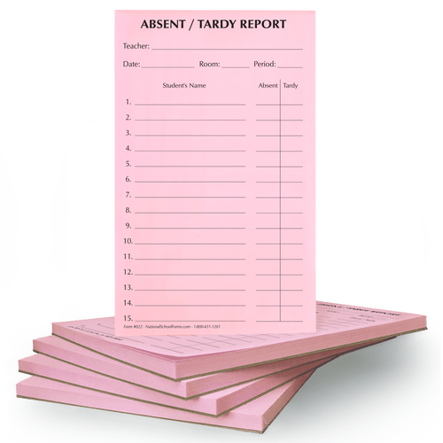 Absent/Tardy Report Pad Pink