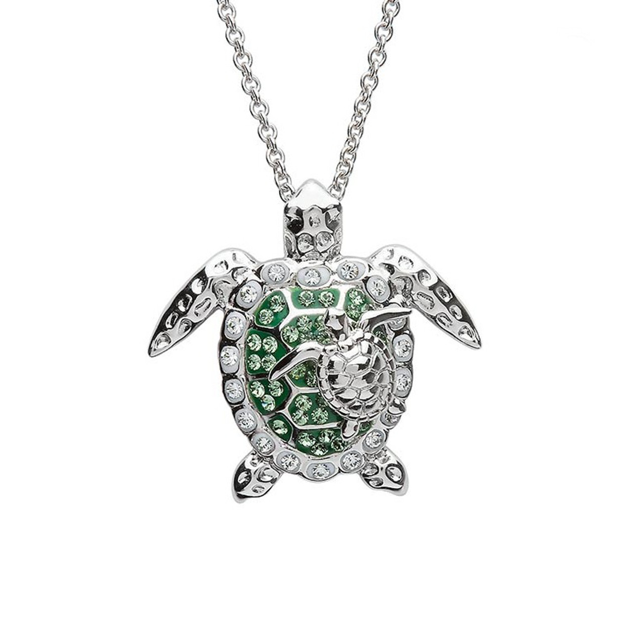 Oval Lab-Created Emerald and White Lab-Created Sapphire Turtle Pendant in  Sterling Silver with 18K Gold Plate | Peoples Jewellers