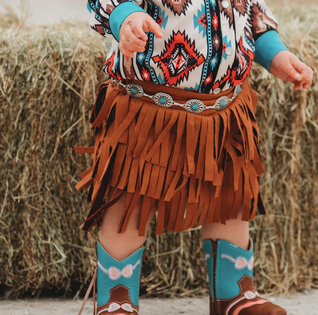 Girl's Shea Baby Suede Fringe Skirt Black Swamp Boots