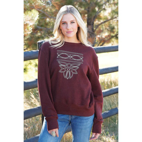 Women's Cruel Burgundy Boot Stitch Crewneck Women's Cruel Burgundy Boot Stitch Crewneck