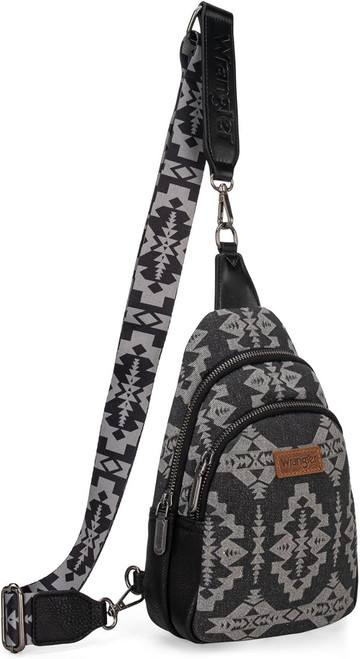 Wrangler Black Southwestern Dual Zipper Crossbody