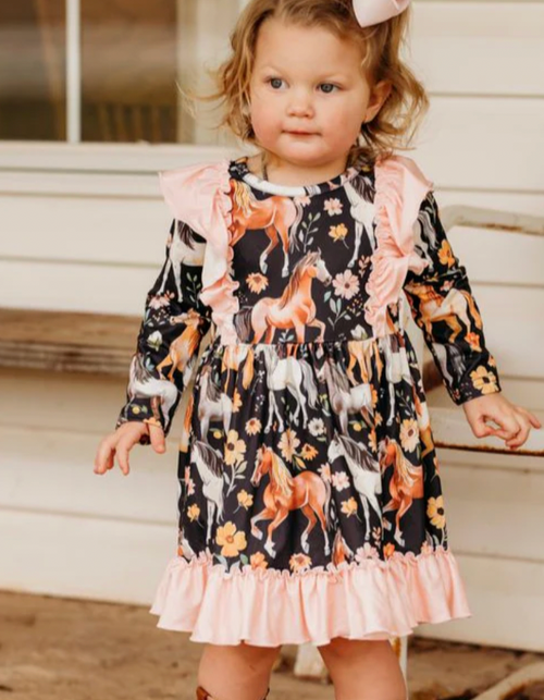 Infant/Toddler Shea Baby Horsing Around Ruffle Dress