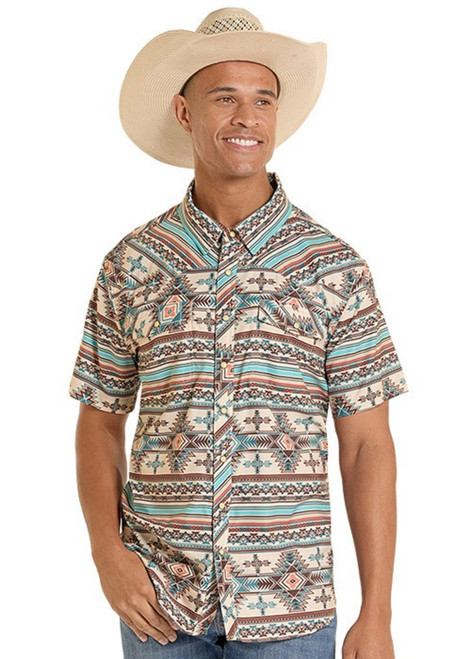Men's Rock & Roll TEK Natural Aztec Shortsleeve Snap