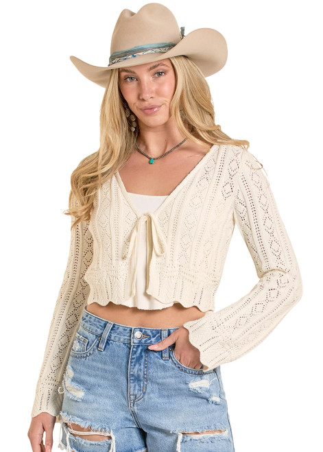 Women's Rock & Roll Cream Crochet Tie Cardigan