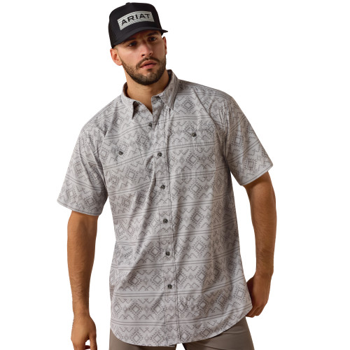 Men's Ariat 360 Airflow Grey Aztec Shortsleeve Button
