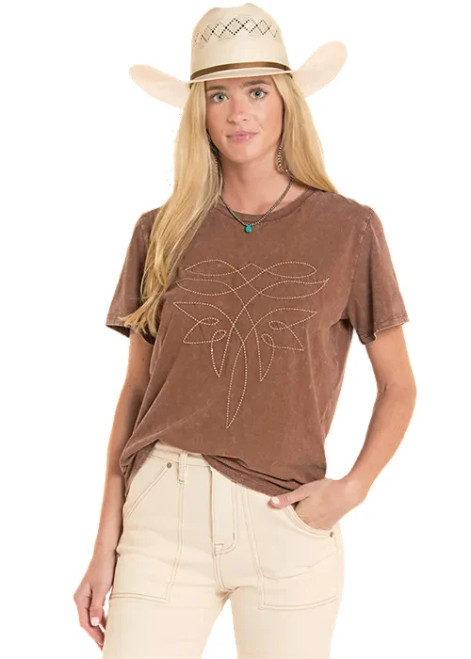 Women's Rock & Roll Brown Boot Stitch Tshirt