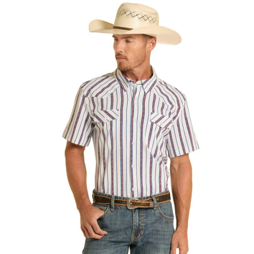 Men's Panhandle Slim Red/White/Blue Striped Shortsleeve Snap