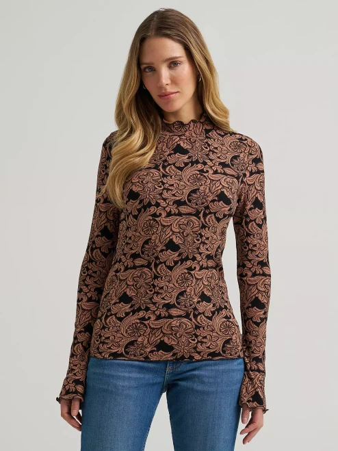 Women's Wrangler Black/Tan Mock Floral Top