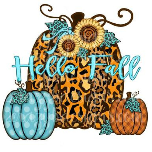 Hello Fall Turquoise Pumpkin Transfer