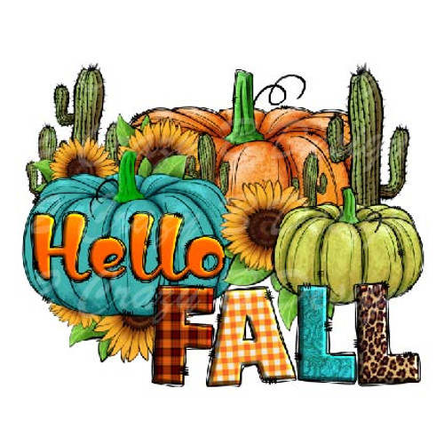 Hello Fall Cactus Pumpkins Transfer