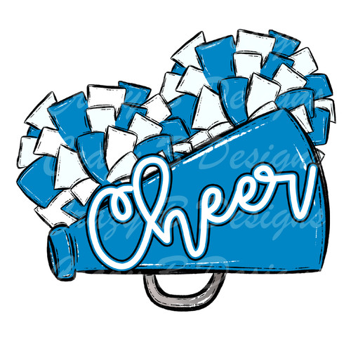 Cheer Megaphone Baby Blue and White Transfer