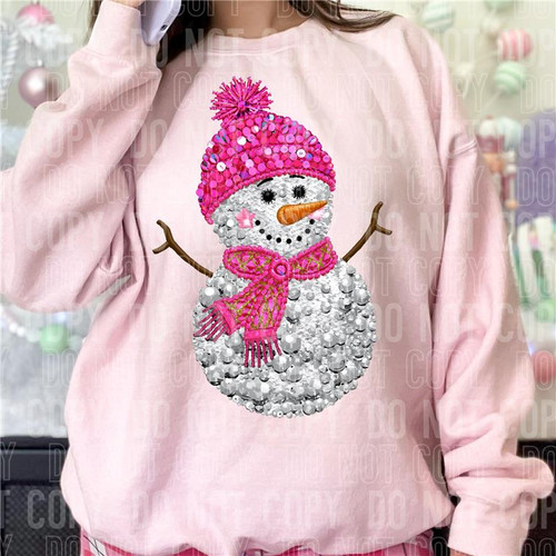 Snowman Pink Diamon Sequins DTF Transfer