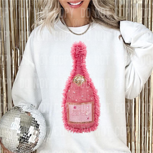 New Years Bottle Faux Yarn Pink DTF Transfer