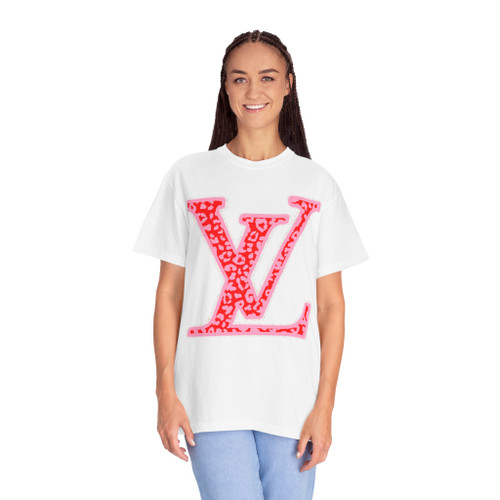 Comfort Colors Graphic T‑Shirt — Pink Leopard LV Logo Tee