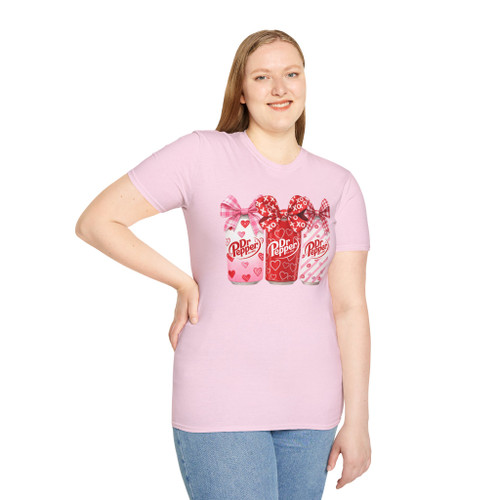 Valentine Dr Pepper Trio Gildan T-Shirt — Pink Red Heart Soda Design