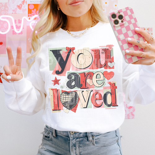 You Are Loved Gildan Crewneck Sweatshirt — Retro Collage Graphic