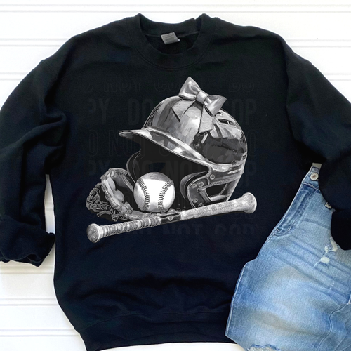 Baseball Black and White Bow Gildan Sweatshirt — Crewneck