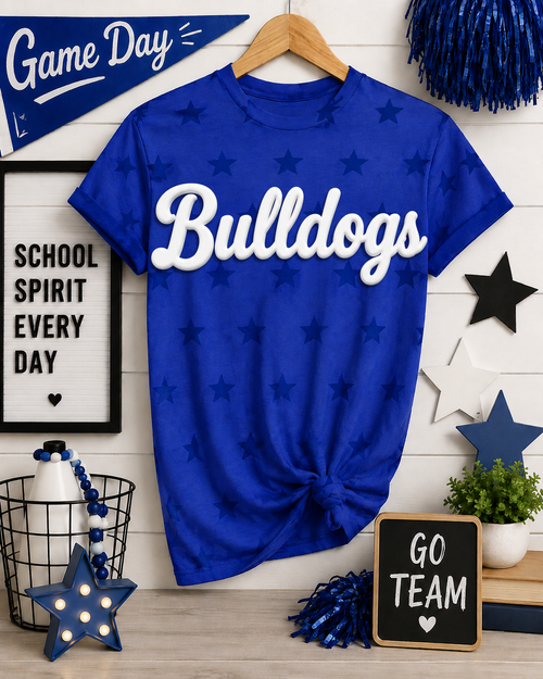 Bulldogs White Puff Star Tee
