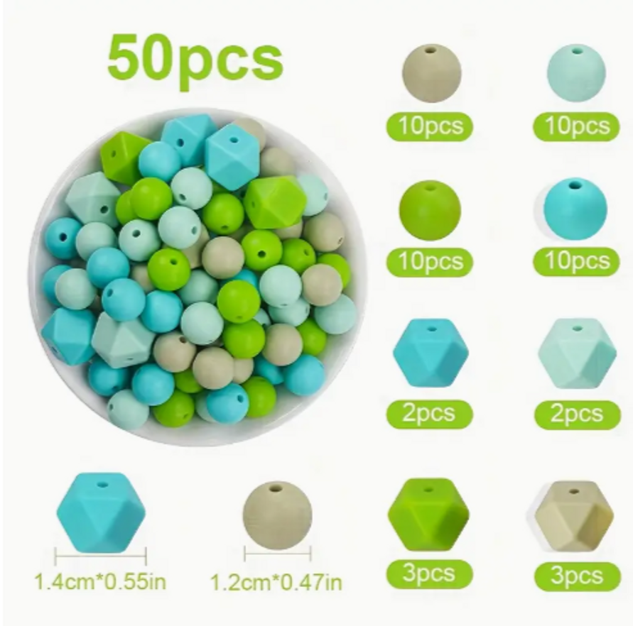 50 PC Silicone Beads Green 50 PC Silicone Beads Green