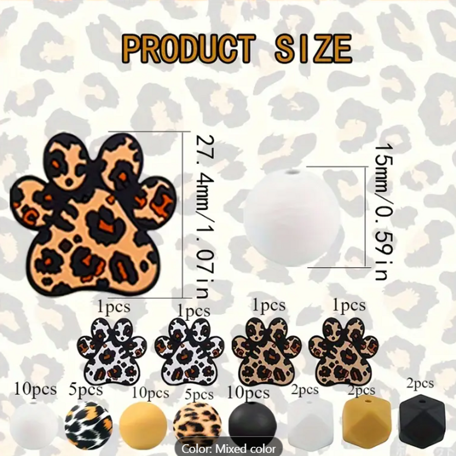 50 PC Animal Print Silicone Bead Set 50 PC Animal Print Silicone Bead Set
