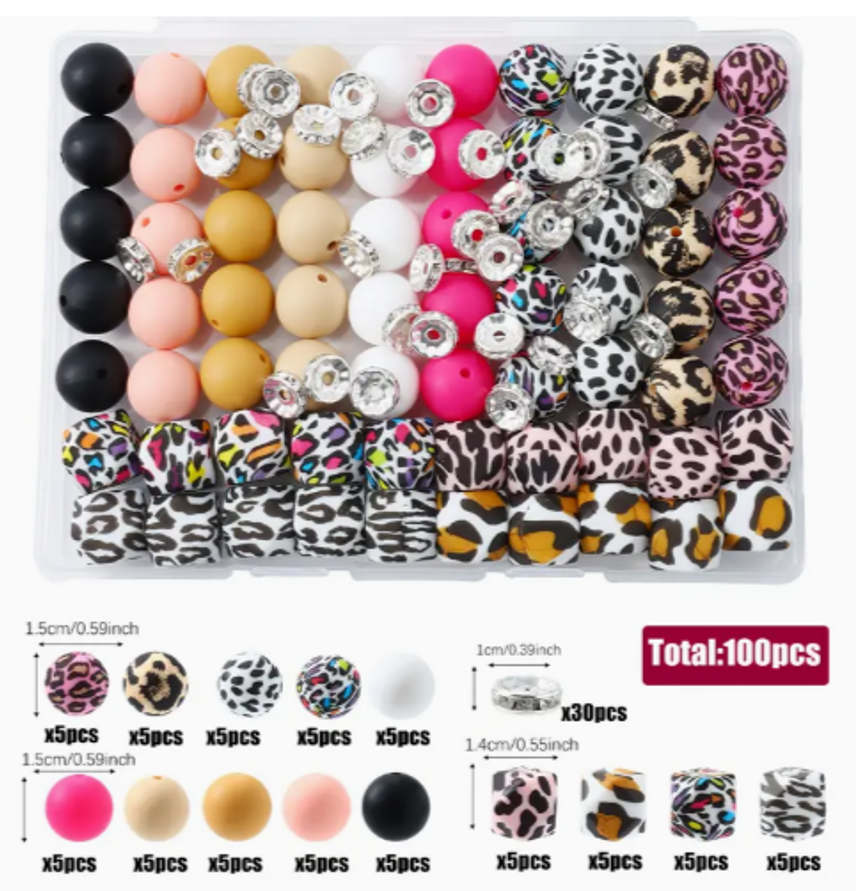 100 pack Silicone Bead Set Leopard Print 100 pack Silicone Bead Set Leopard Print