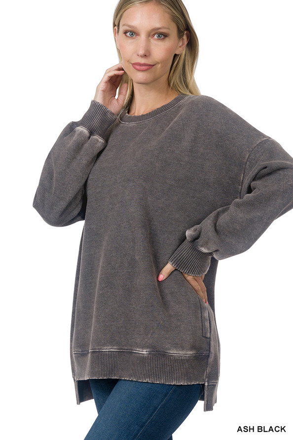 Acid Wash Fleece Hi Low Hem Pullover(14 Day TAT)