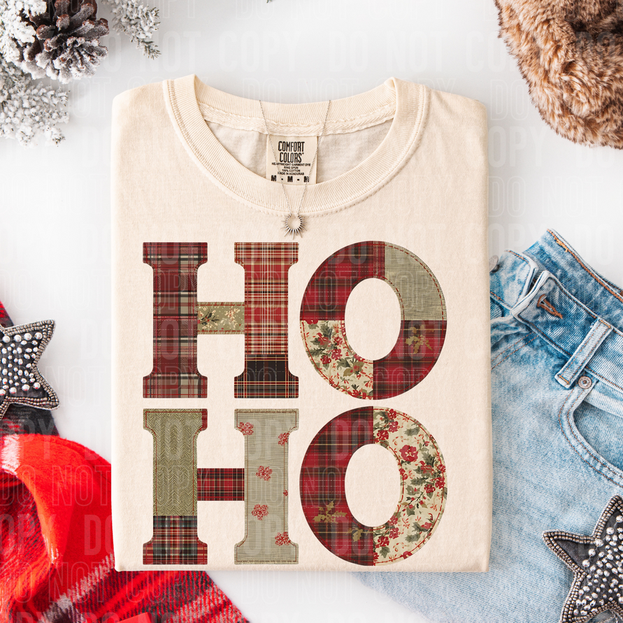 HO HO Christmas Faux Patch Tee/Sweatshirt