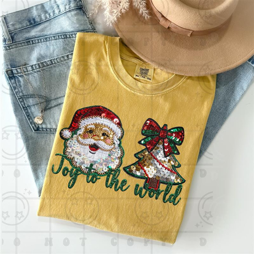 Joy To The World Faux Sequin DTF Transfer