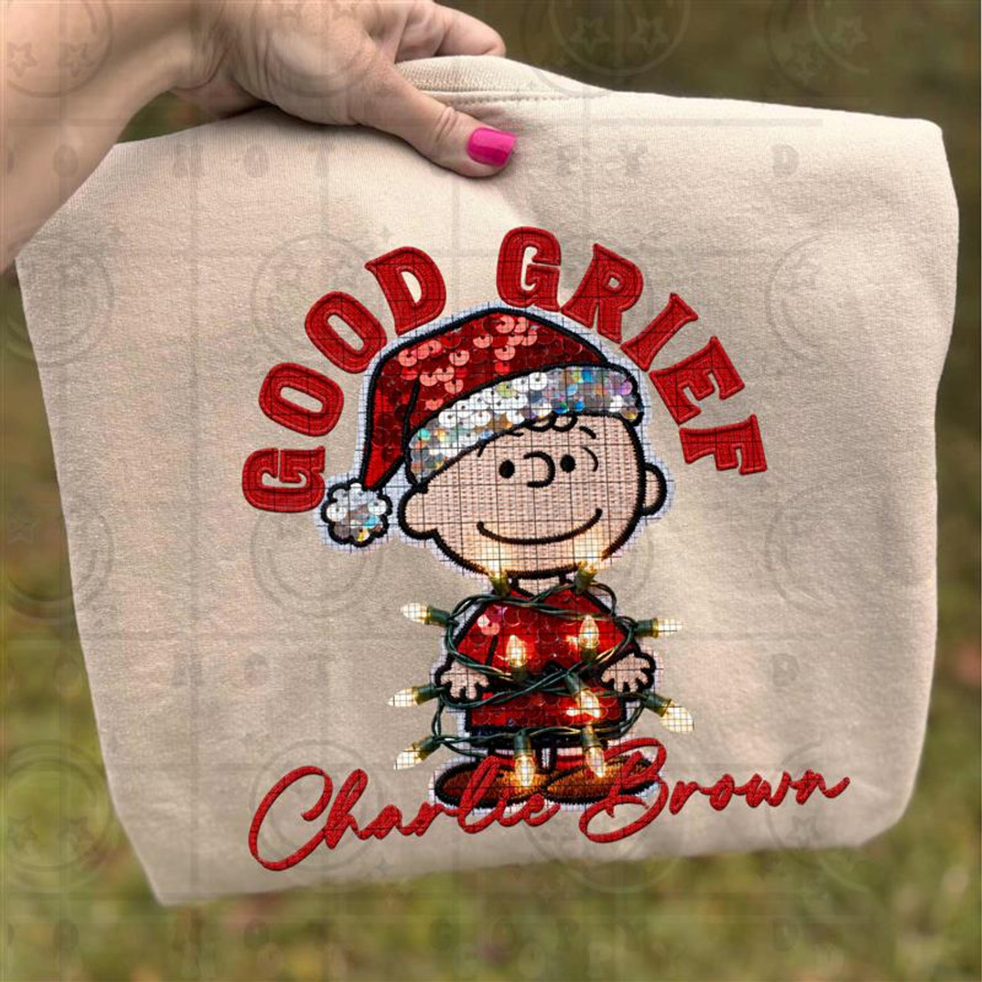 Good Grief Charlie Brown Faux Sequin DTF Transfer