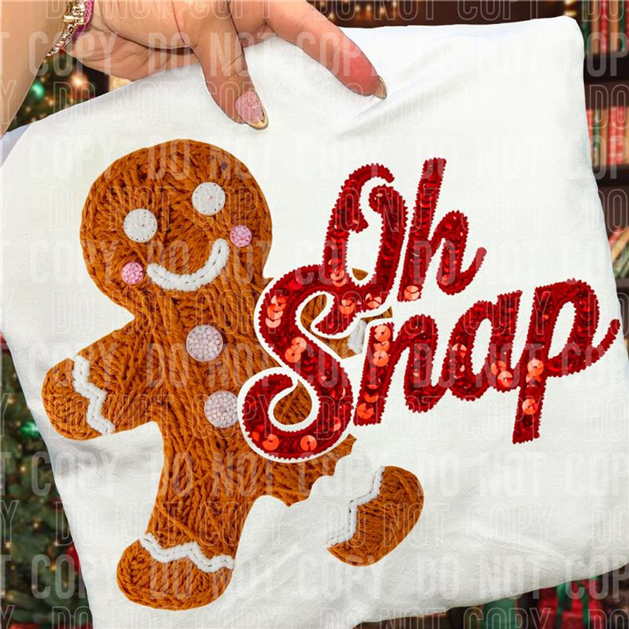 Oh Snap Gingerbread Faux Yarn Sequins DTF Transfer