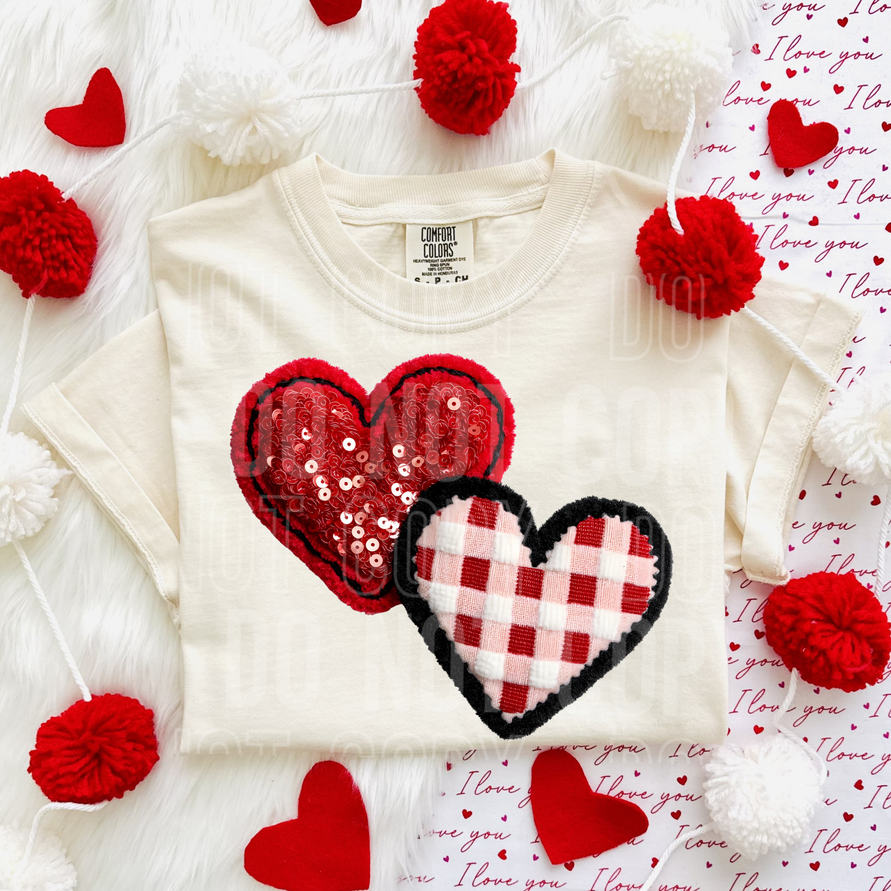 Double Heart Faux Sequins Transfer