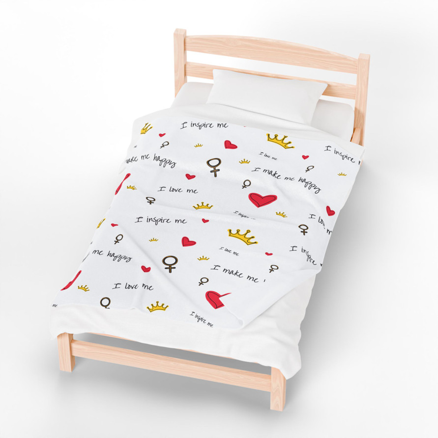 Velveteen Plush Blanket — Self Love Heart & Crown Pattern Luxury Throw