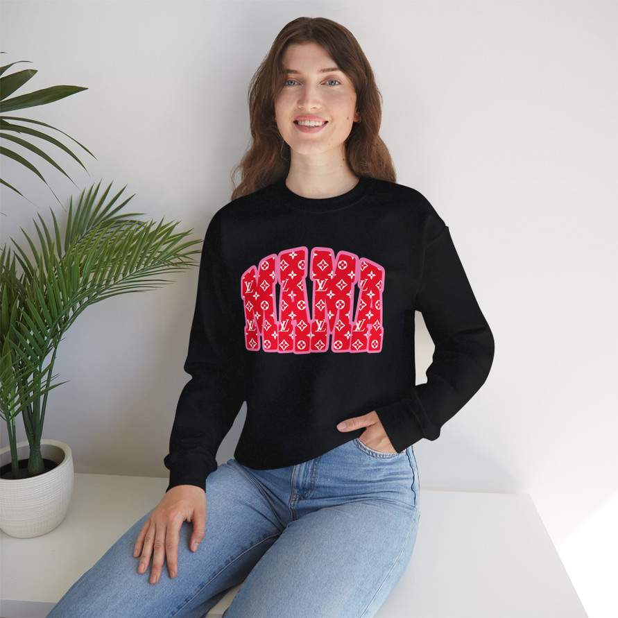 Designer Pattern Gildan Crewneck Sweatshirt — Pink Logo Monogram Graphic