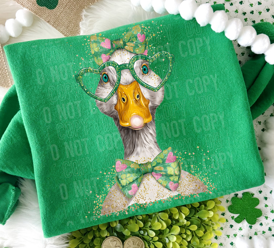 Goofy Duck in Shamrock Glasses Gildan Sweatshirt — St. Patrick’s Day Novelty Crewneck
