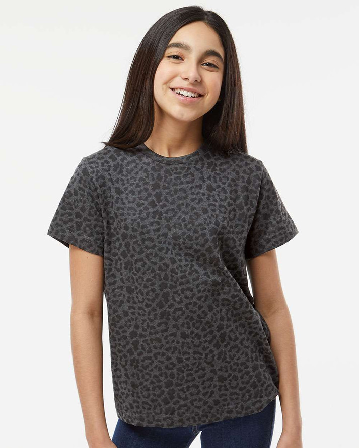 Lat 6101 Youth Black Leopard Tee