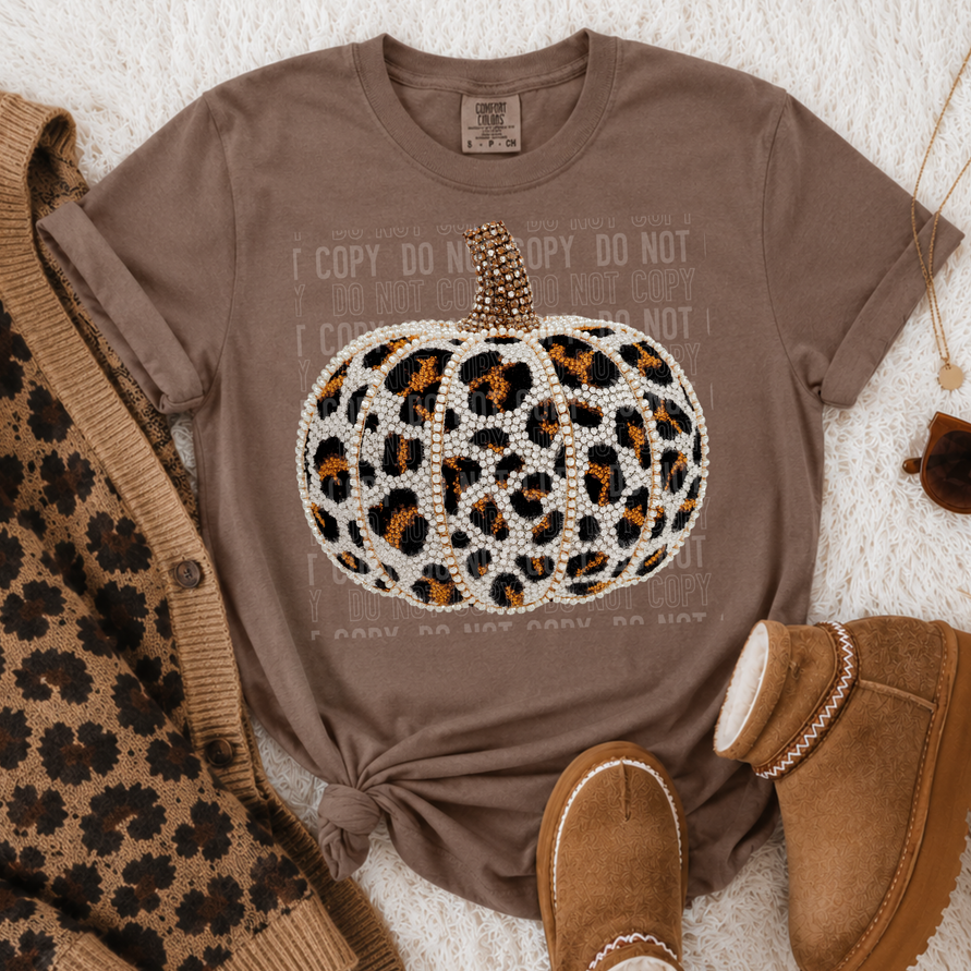 Pumpkin Leopard Faux Embroidery Tee/Transfer