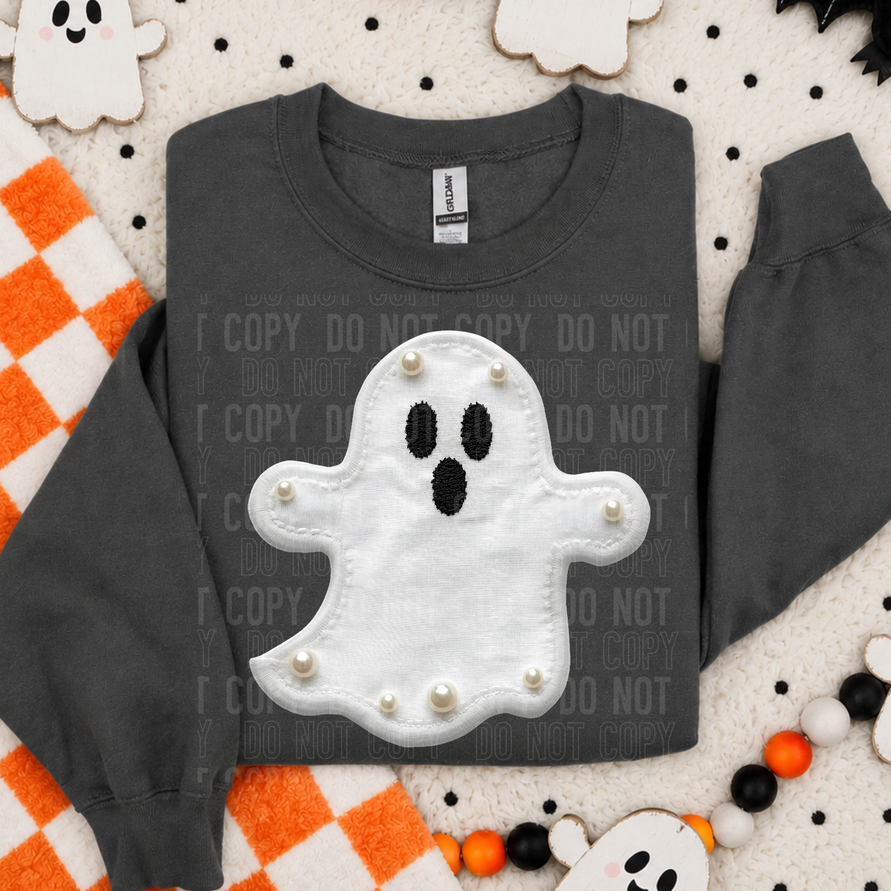 Ghost Faux Embroidery Pearl Tee/Transfer