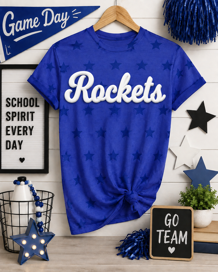 Rockets White Puff Star Tee