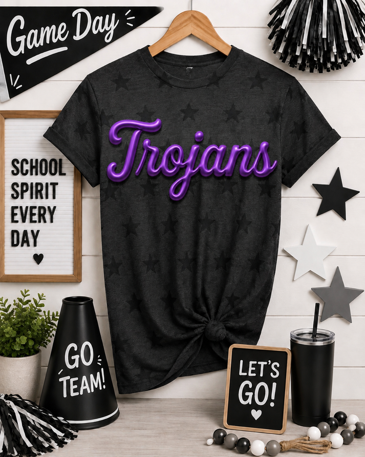 Trojans Purple Metallic Puff Star Tee
