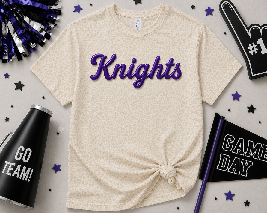 Knights Metallic Purple Puff Leopard Tee