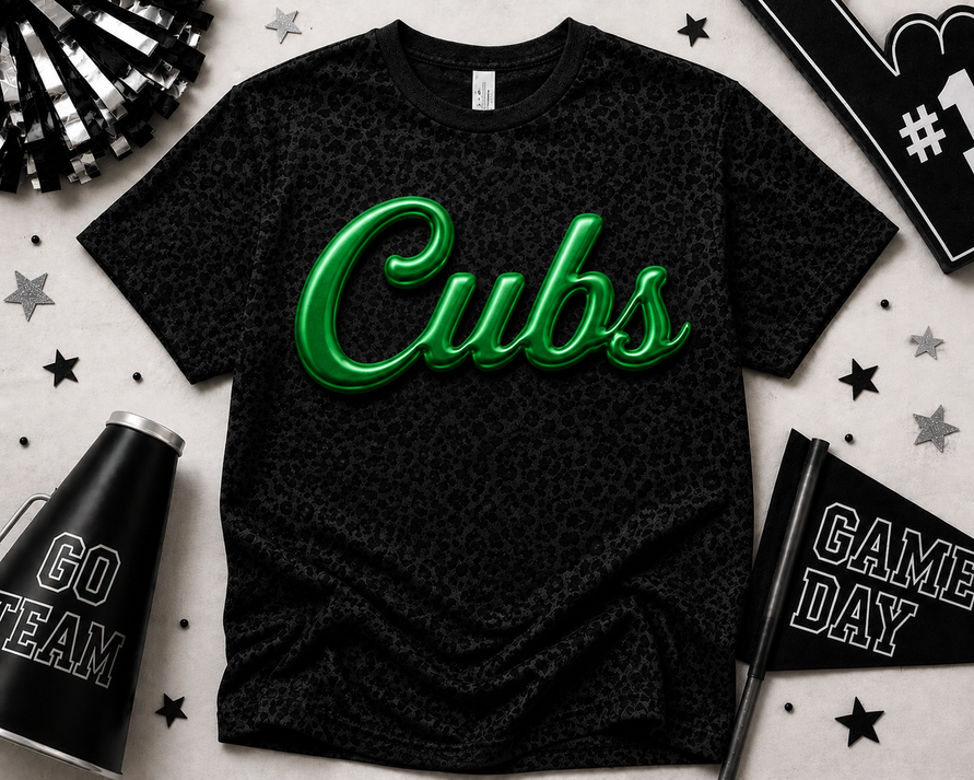 Cubs Metallic Green Puff Leopard Tee