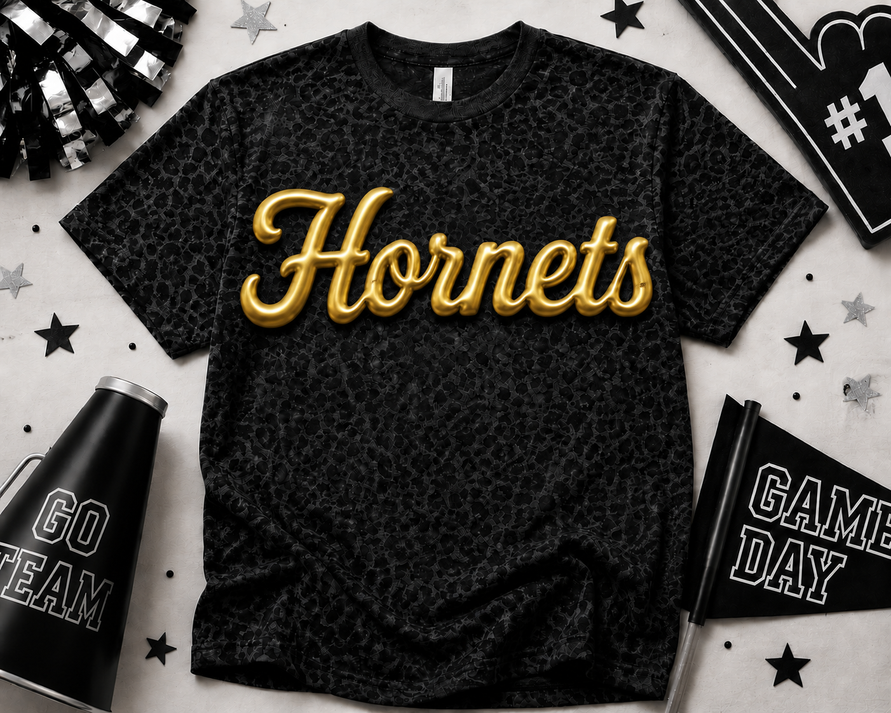 Hornets Metallic Gold Puff Leopard Tee
